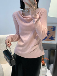 Xiaoxiangfeng swing collar pleated rhinestone sweater women's korean style versatile gentle temperament long sleeve top slimming bottoming shirt