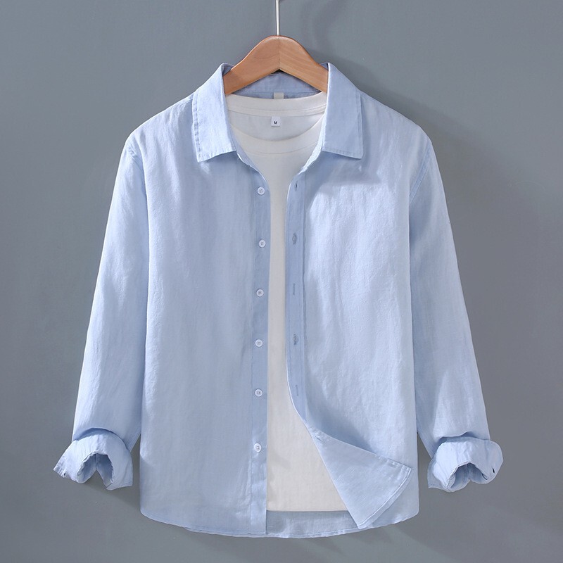 Linen Men's Long-Sleeved Shirt Spring and Summer Lapel Large Size Loose Versatile Casual Sun Protection Long-Sleeved Solid Color Shirt Summer Linen Linen Men's Long-Sleeved Shirt Spring and Summer Lapel Large Size Loose Versatile Casual Sun Protection Long-Sleeved Solid Color Shirt Summer Linen