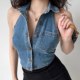 Go Girl Go European and American retro sexy halter neck denim vest women's outer wear lapel short top