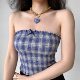 GoGirlGo homemade European and American style retro blue plaid tube top for women summer outerwear hot girl sleeveless top