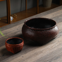 Finely Crafted Round Mouth Square Bottom Basket Bamboo Products Carbon Case Tabletop Intake Bamboo Handtissés Retro Color Tea Set Accessories