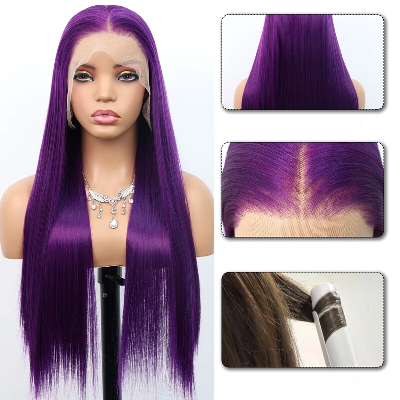Purple High-Temperature Fiber Fashion Wig with Natural-Looking Lace Front, Long Straight Hair, Free Parting, Suitable for Daily Use Purple High-Temperature Fiber Fashion Wig with Natural-Looking Lace Front, Long Straight Hair, Free Parting, Suitable for Daily Use