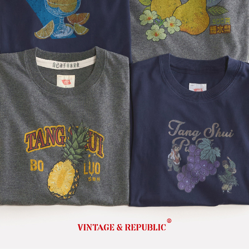 Guomian Yifang Retro Vintage Canned Fruit Print T-Shirt for Men and Women, Spring and Summer, Xinjiang Cotton, Pure Cotton, Slim Fit Short Sleeve