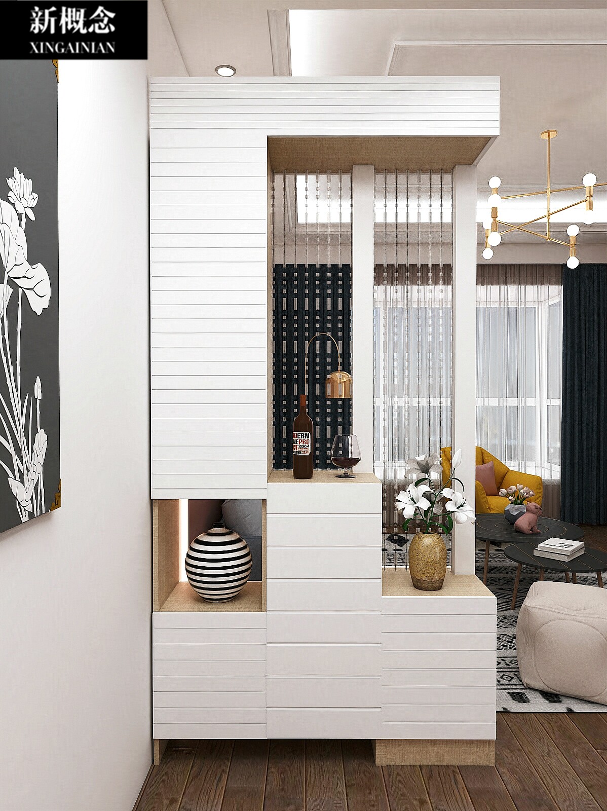 Piano paint bead curtain entrance Modern simple paint partition cabinet Door entrance cabinet Partition cabinet Decorative cabinet customization