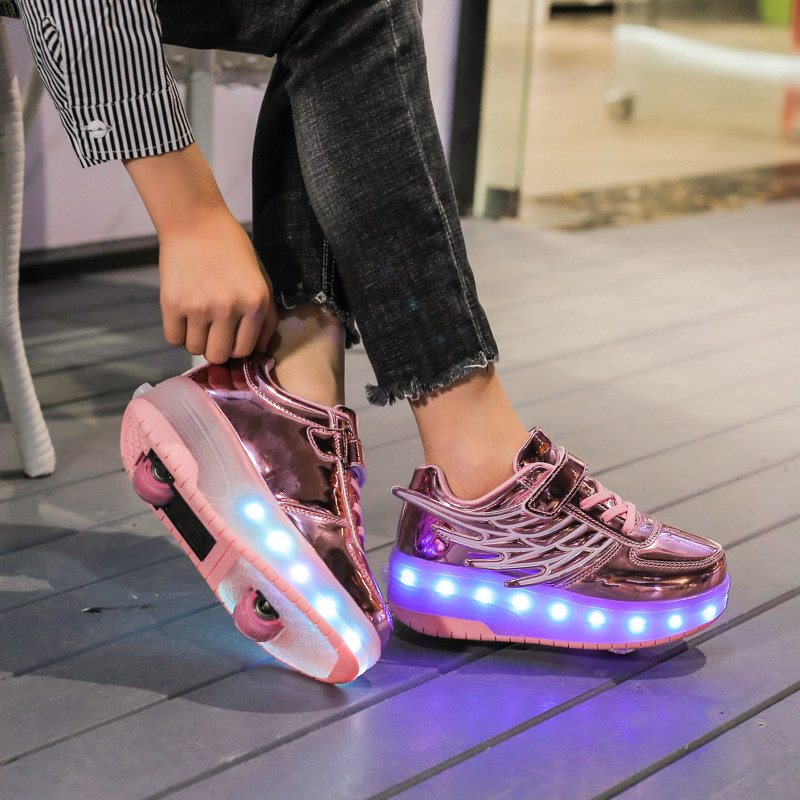 Winter children's runaway shoes Single and double wheel deformation shoelaces Wheel shoes Men's and women's children's walking shoes Burst walking shoes Pulley shoes