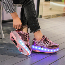  Winter childrens runaway shoes single and double wheel deformation shoelaces wheel shoes mens and womens childrens walking shoes burst walking shoes pulley shoes