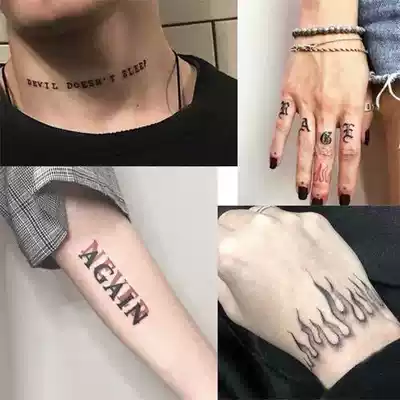 ins Wind dark dark tattoo stickers waterproof men and women lasting simulation arm black line neck English finger collarbone paste