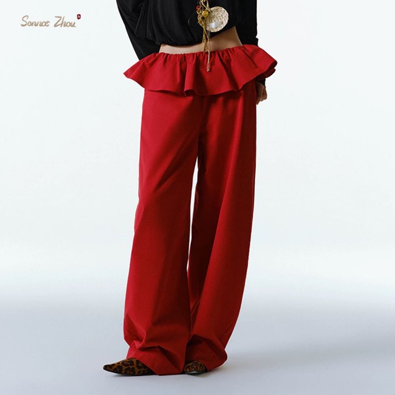 Officially Authorized Sennos Zhou "Mirror Stills the Water" Lace Waistband Loose-Fitting Casual Versatile Wide-Leg Pants