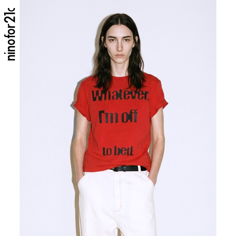 Ninofor21C [Cocoon Series] 26 Spring Fun Letter Print Short Sleeve Versatile Casual T-Shirt
