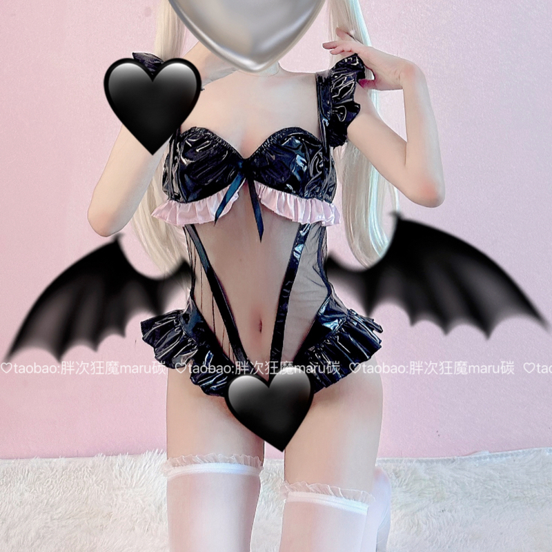 Janus Little Devil Succubus Shiny Cosplay Leather Skirt Sexy Jumpsuit Set Anime Strap Transparent Cute Janus Little Devil Succubus Shiny Cosplay Leather Skirt Sexy Jumpsuit Set Anime Strap Transparent Cute