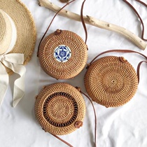 Bali Pure Artisanal Autumn Rattan Grass Weave DIY Retro Art Minimalist Base Square Small Round Inclined Cross Pack Female New