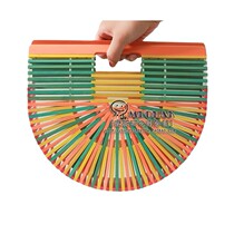 Handicraft Bamboo Strips Woven Basket Color Semicircle Containing Beach Swing Pat Trumpet Fashion Hollowed-out Handbags Women New