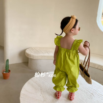 Korean childrens wear 2022 summer new flower bud pants girls jumpsuit childrens suspenders  Retention
