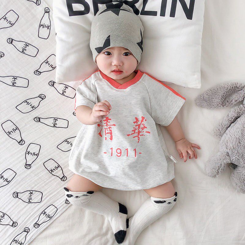 Baby jumpsuit summer newborn short-sleeved ha dress summer baby girl super cute triangle bag ass clothes crawling clothes thin