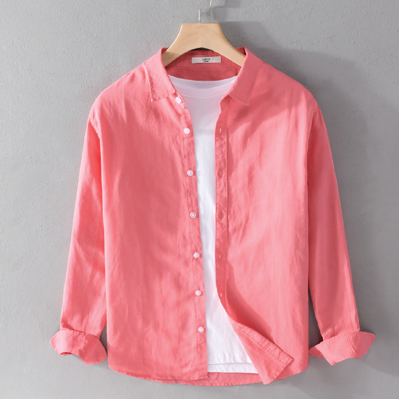 Cotton and Linen Casual Solid Color Plus-Size Commuter Shirt Long-Sleeve Unisex Shirt Fashionable Versatile Shirt Outerwear Top