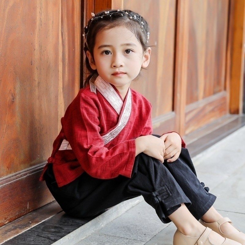 Children's new Chinese Wind Boy clothing Baby cotton linen dress Children's Handsuit Suit Boy Autumn Three Words Via National School Clothes