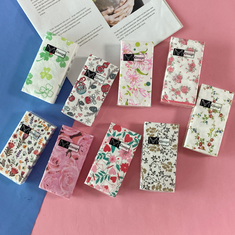 Mina's 3-Layer 10-Sheet Colorful Printed Handkerchief Paper, Cute Small Pack Portable Tissues, Beautiful Floral Facial Tissues