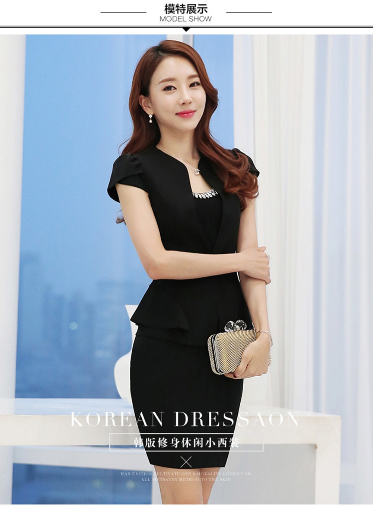 Bộ đồ ngắn tay nữ phù hợp với phiên bản Hàn Quốc của bộ đồ tự canh hè mùa hè mỏng phần khách sạn chụp ảnh quần yếm kinh doanh nữ áo khoác vest nữ