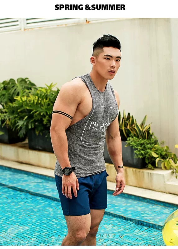 Ông Hui Mùa hè Tiếng Anh In Áo thun nam không tay Áo thun nam Slim Thể thao châu Âu và Mỹ Thể thao thun cotton - Áo vest cotton