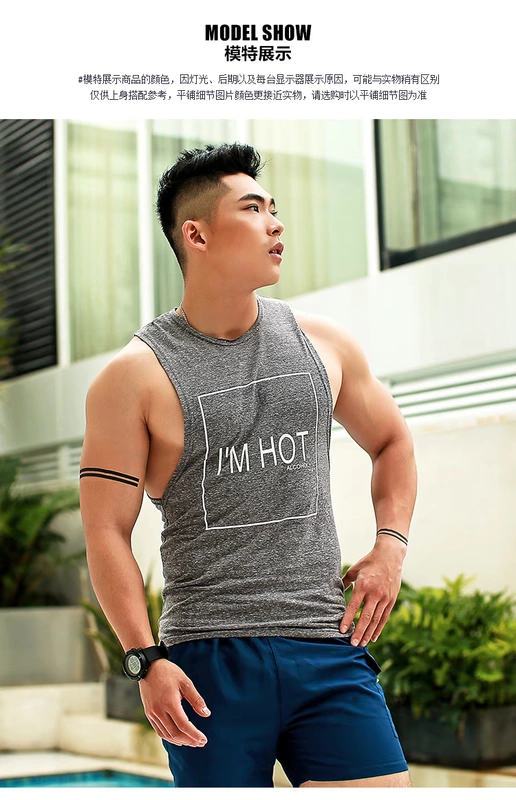 Ông Hui Mùa hè Tiếng Anh In Áo thun nam không tay Áo thun nam Slim Thể thao châu Âu và Mỹ Thể thao thun cotton - Áo vest cotton