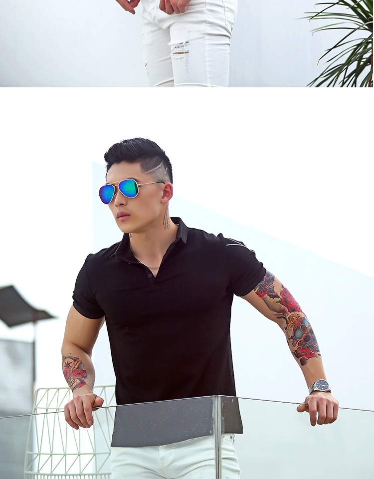 Mùa hè 2018 mới màu tương phản thêu đường ngắn tay áo polo nam Slim cotton cotton POLO thể dục thủy triều áo cộc tay nam