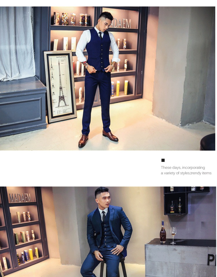 Bộ đồ vest nam ba mảnh màu sắc tự canh tác kinh doanh chuyên nghiệp trang phục chú rể ăn mặc chú rể quần sooc nam