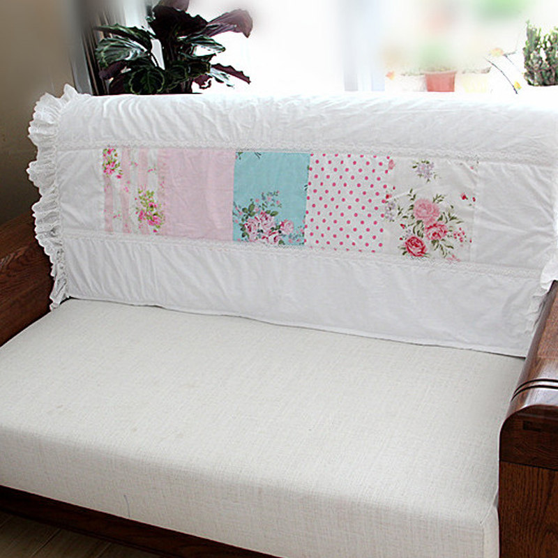 Korean patchwork art cotton floral patchwork with embroidered lace bedside cover sofa towel