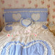 (Innocent Love) The matching bedside cover is quilted and inlaid with hearts ~ the sky blue plaid is 100% shot in kind