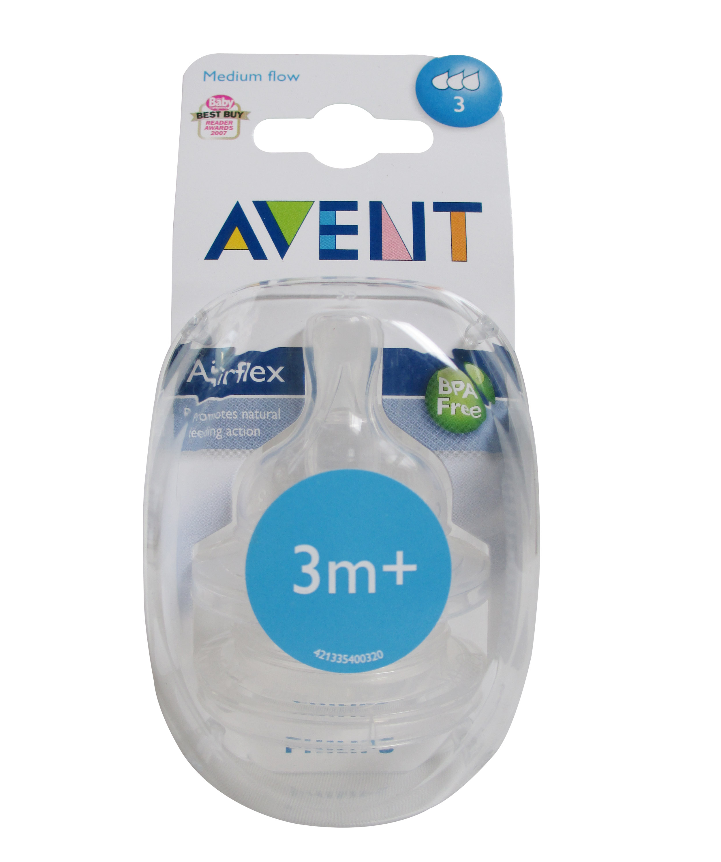 AVENT/新安怡 婴幼儿宽口径奶嘴中流量（3孔）两只装 SCF633/27