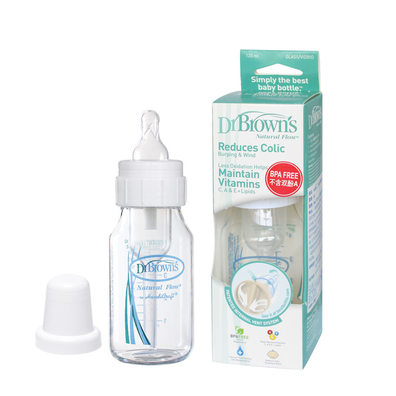 布朗博士 标准口径玻璃婴儿奶瓶4安士/120ml 配流量1奶嘴 BL161