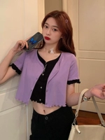 Комплект, летняя футболка, короткий эластичный кардиган, V-образный вырез, короткий рукав