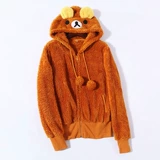 Коралловая бархатная осенняя толстовка с капюшоном, осенний бархатный лонгслив, мультяшная куртка, кардиган с молнией, с вышивкой