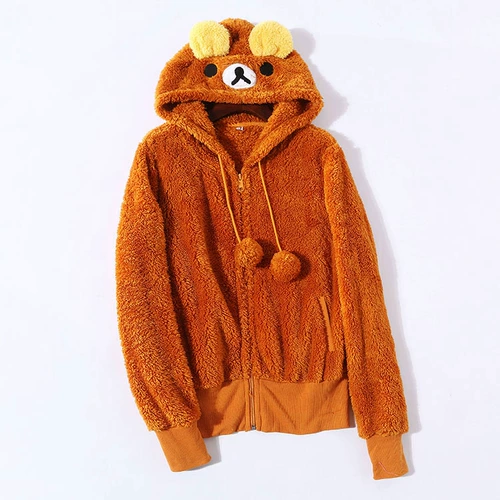 Коралловая бархатная осенняя толстовка с капюшоном, осенний бархатный лонгслив, мультяшная куртка, кардиган с молнией, с вышивкой