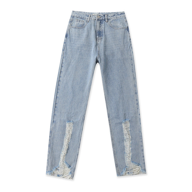 ພາກຮຽນ spring ແລະ summer ຂອບດິບ ripped ຂາຊື່ jeans ວ່າງສໍາລັບແມ່ຍິງ