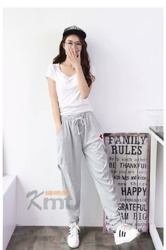 Quần dày phân bón cộng với quần XL của chị gái béo 200 cân là quần thể thao mỏng thông thường Quần Harlan Hàn Quốc mùa đông