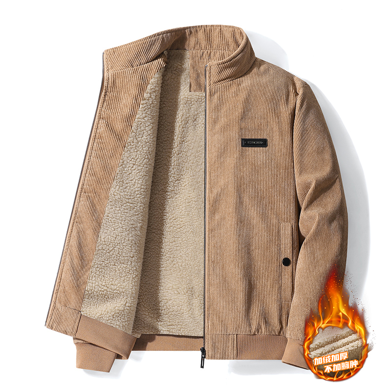 2025 Autumn and Winter New High-End Corduroy Jacket with Lamb Wool, Casual Business Thickened Men's Coat, Dad's Outfit