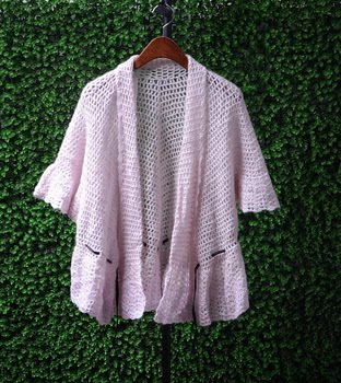 Elegant ແລະ ladylike spring and autumn thin Angora mohair pink sleeve three-quarter sleeve tie waist shawl cardigan sweater for women