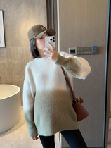 MJ maternity wear gradient contrasting knitted round neck pullover sweater loose slimming lazy style top