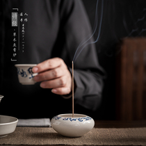Retro incense burner grass wood gray poetry handwritten incense ceramic Zen home indoor line incense sitting incense decoration