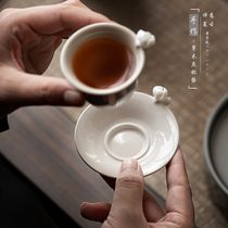 Japanese handmade coasters retro ceramic grass and wood gray kung fu tea set tea ceremony household tea cup mat heat insulation pad cup holder