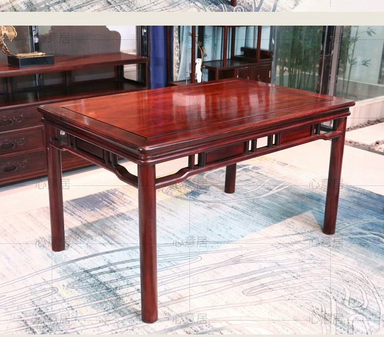 Bàn ăn gỗ gụ cổ điển Nam Mỹ màu đỏ gỗ gụ gỗ hồng phong cách Ming gỗ hồng mộc Trung Quốc bàn ăn kết hợp bàn ghế vuông - Bộ đồ nội thất