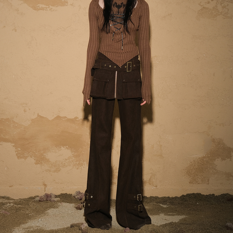 North Node Two-Piece Culottes, Detachable Two-Way Corduroy Pants, Comes with a Belt