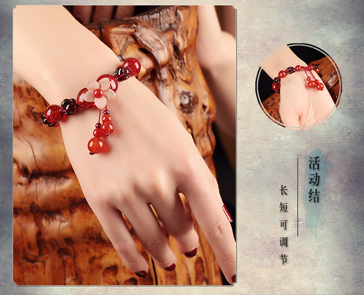 Phong cách cổ xưa gió quốc gia sợi dây màu đỏ vòng đeo tay nữ garnet bracelet Hàn Quốc phiên bản của cá tính đơn giản tráng men đồ trang trí ...