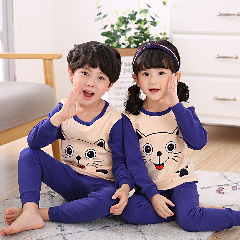 Xuân Thu childrens mùa thu quần áo bộ đồ ngủ cotton bé trai childrens quần áo ấm lót bông quần cô gái mùa thu.