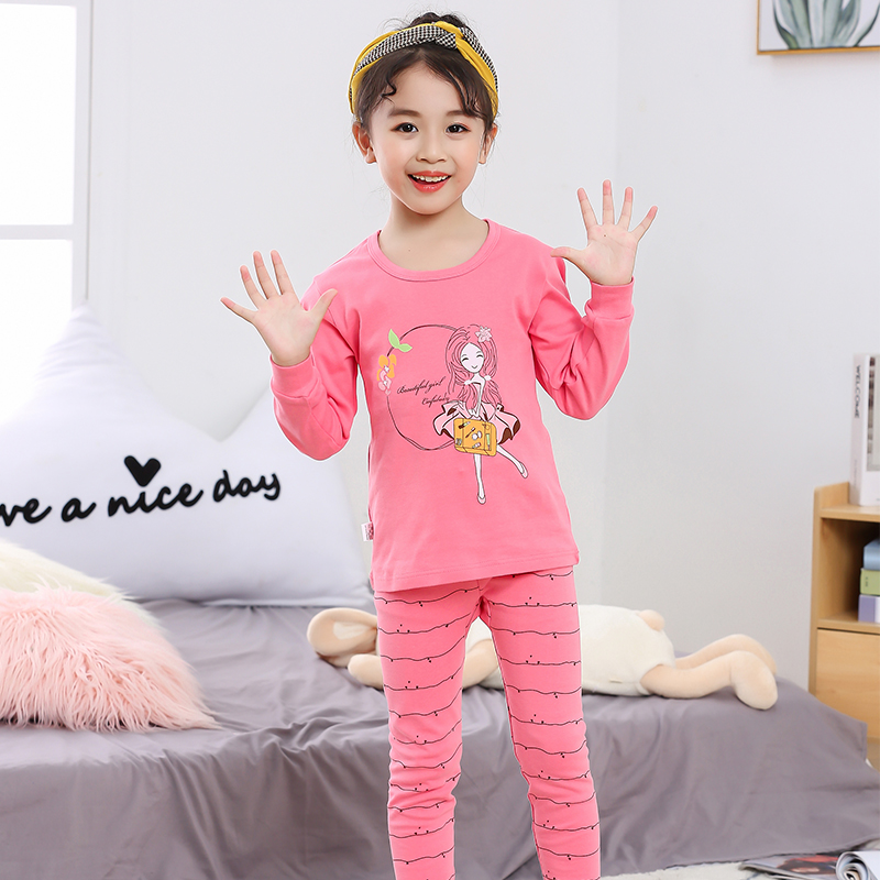 Xuân Thu childrens mùa thu quần áo bộ đồ ngủ cotton bé trai childrens quần áo ấm lót bông quần cô gái mùa thu.