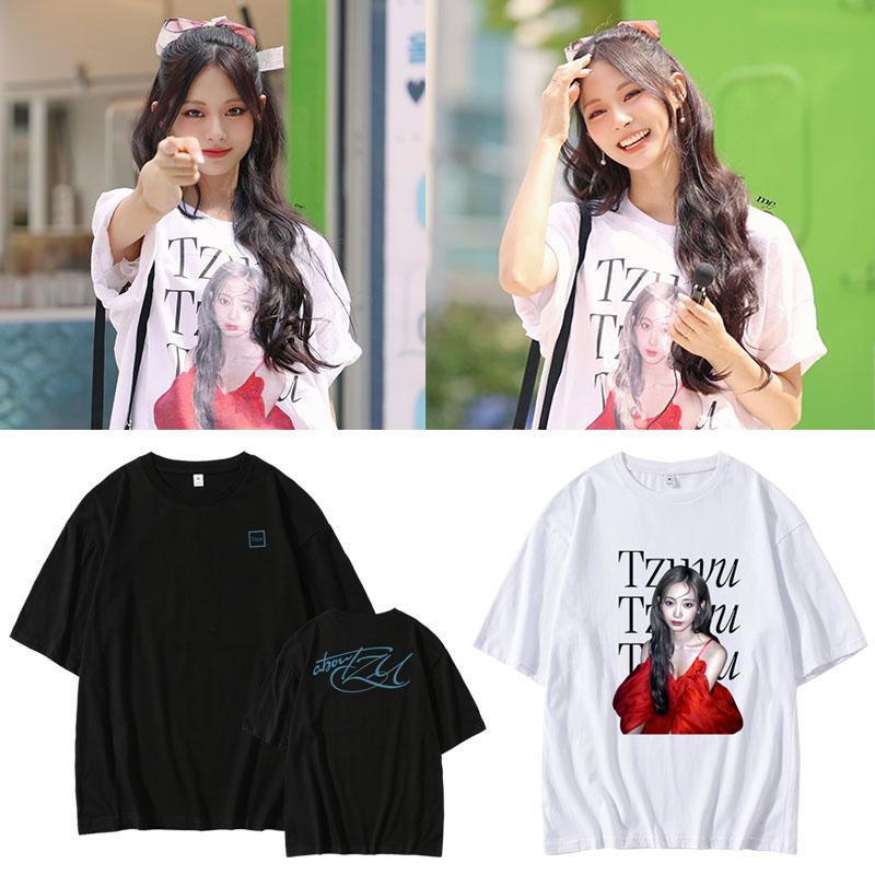 Twice Zhou Ziyu Album Aboutzu Same Style Loose Printed T-Shirt Summer Pure Cotton Short-Sleeved Round Neck Top
