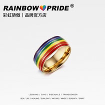 RainbowPride Rainbow Comrade Pride Titanium Steel Ring LGBT Stainless Steel Plated Gold Couple European and American Jewelry