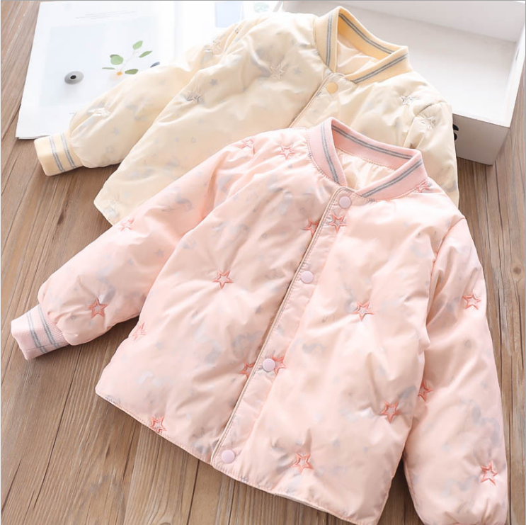 Baby girls down liner 90% white duck down embroidered warm light stand collar jacket 21 autumn/winter down jacket