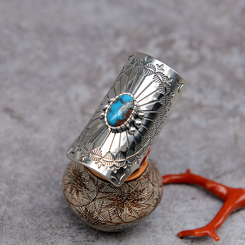 Handmade Navajo Navajo Sterling Silver Turquoise Ring Square Scarf Buckle Industrial Fee