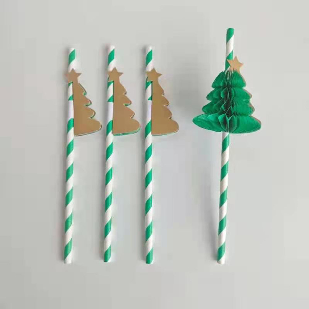Disposable paper styling creative green Christmas tree hive party to decorate festive paper straws